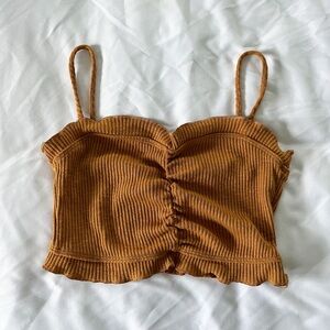 Forever 21 Yellow Ruffle Trim Rib Knit Crop Top Size Small